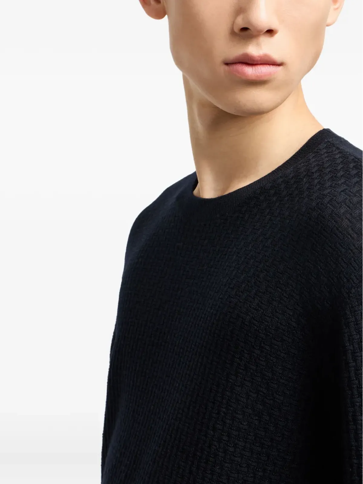 Emporio Armani ワッフル編みセーター ブルー - 画像5