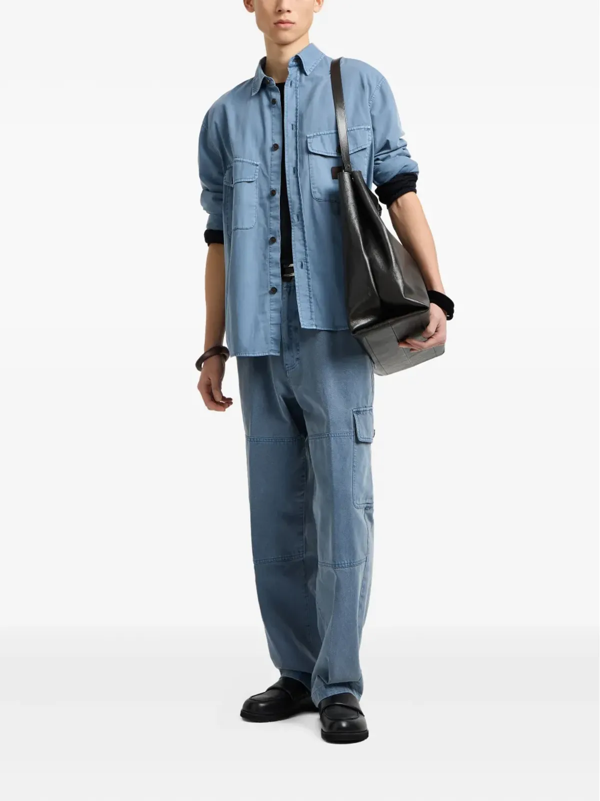 Emporio Armani ワッフル編みセーター ブルー - 画像2