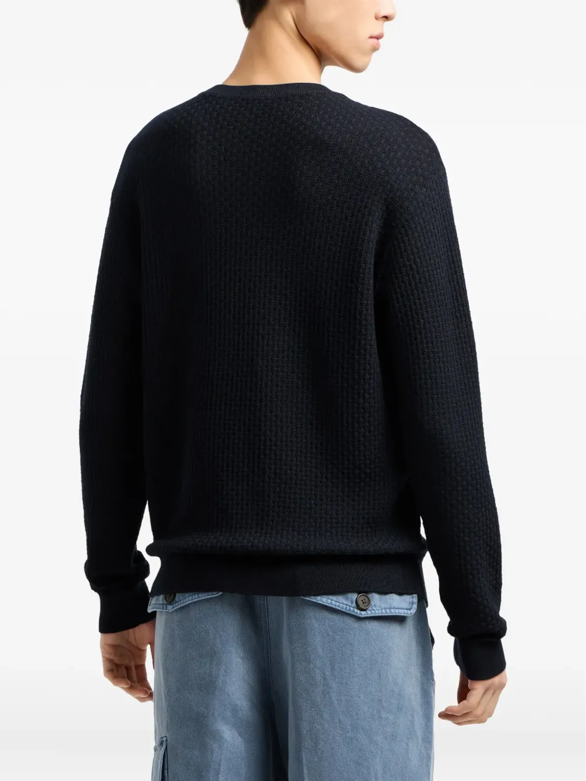 Emporio Armani ワッフル編みセーター ブルー - 画像4