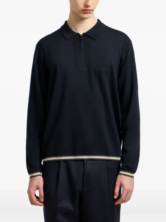 Emporio Armani Emporio Armani ハーフジップ ウール ポロシャツ ブラックの商品画像
