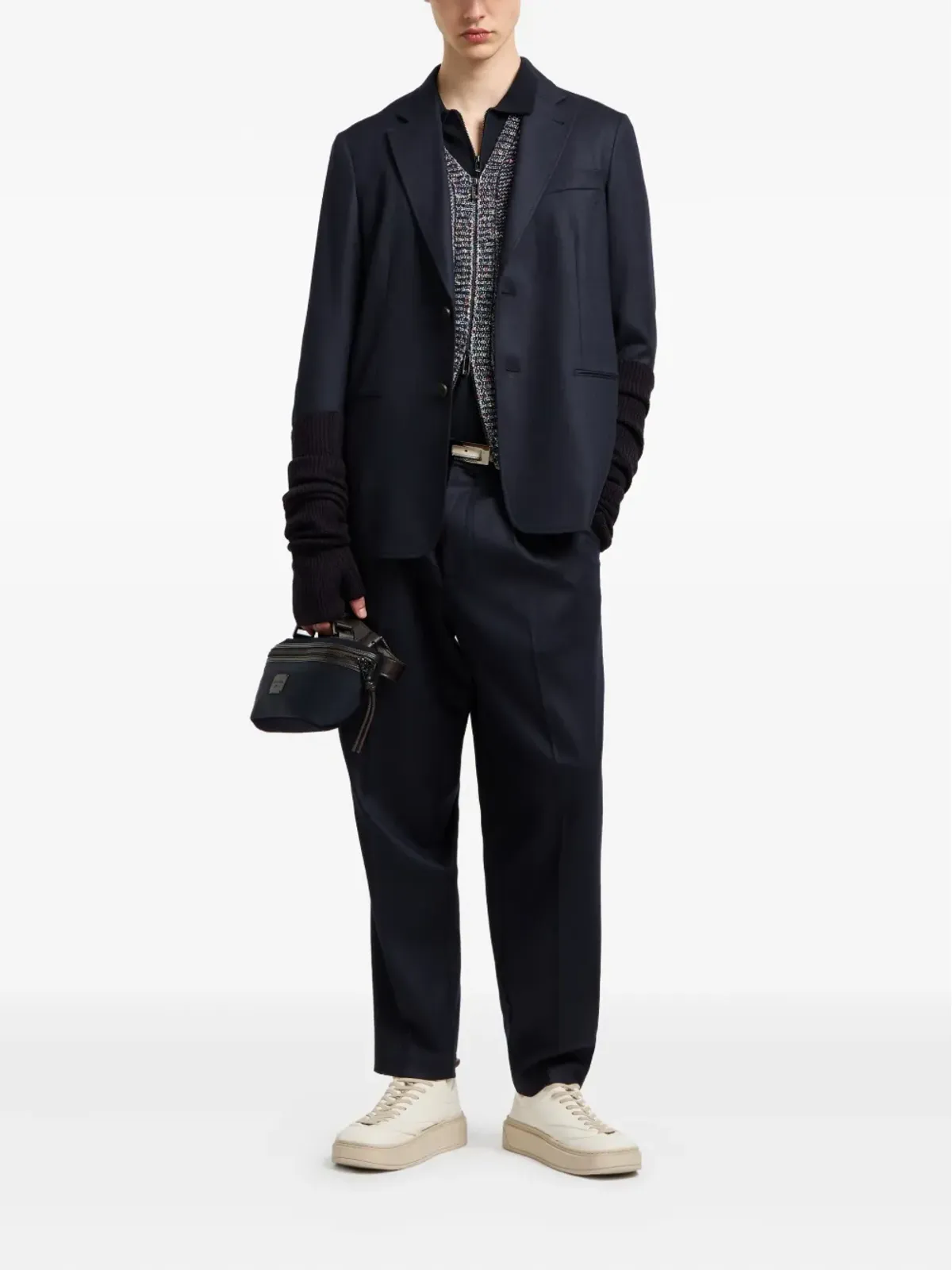 Emporio Armani ハーフジップ ウール ポロシャツ ブラック - 画像2
