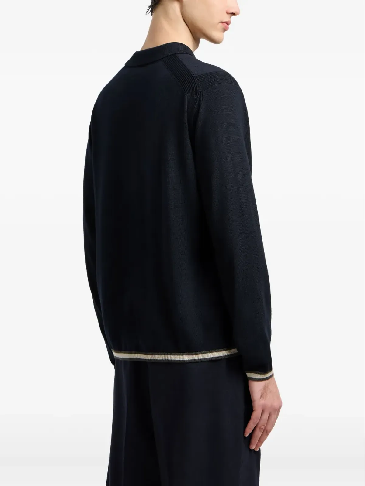 Emporio Armani ハーフジップ ウール ポロシャツ ブラック - 画像3