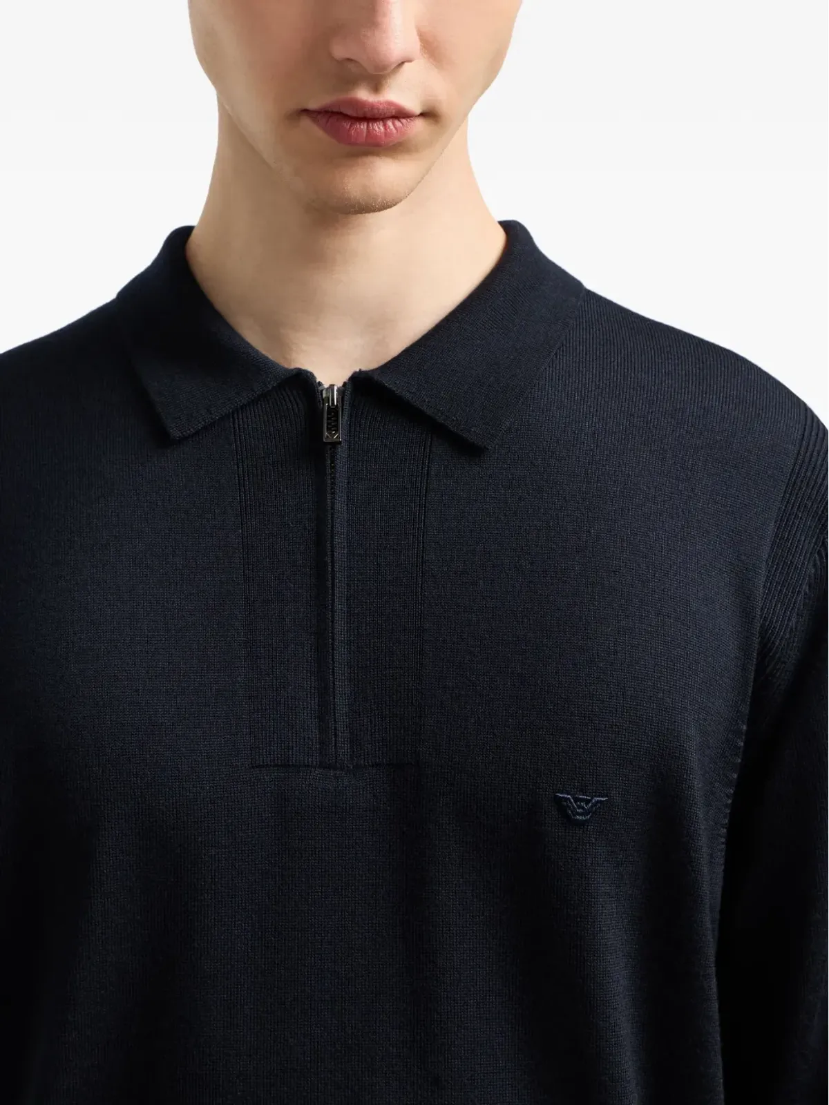 Emporio Armani ハーフジップ ウール ポロシャツ ブラック - 画像4