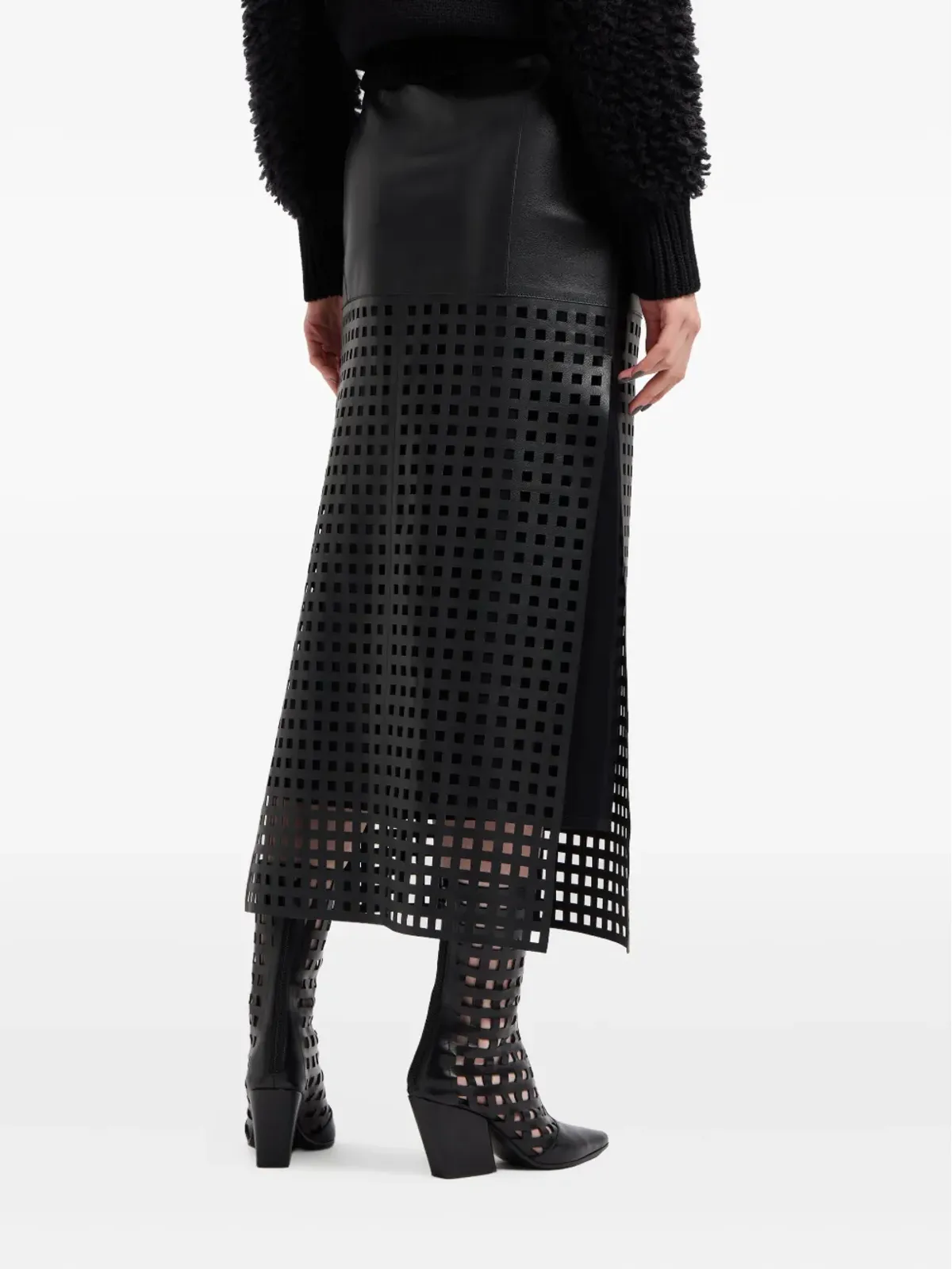 Emporio Armani レザー格子柄スカート - 画像4