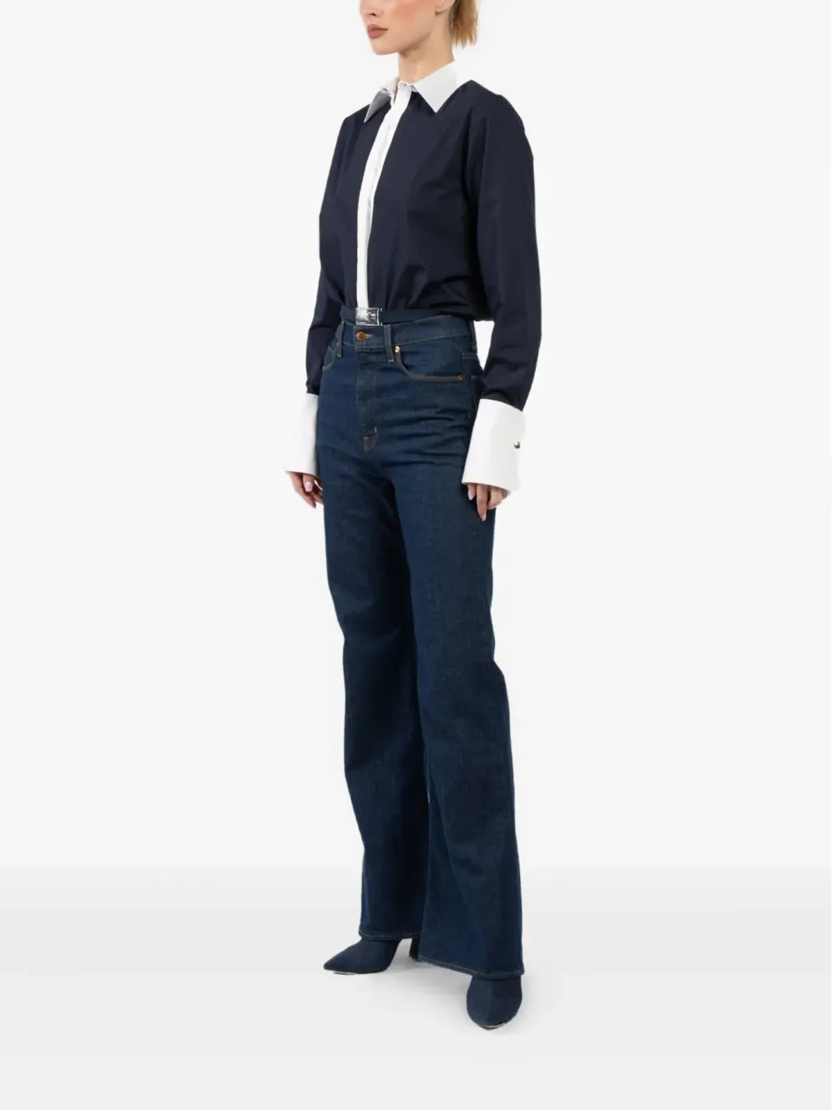 Brandon Maxwell Bradshaw コントラストカラー襟付き ポプリン×ニット ボディスーツ - 画像3