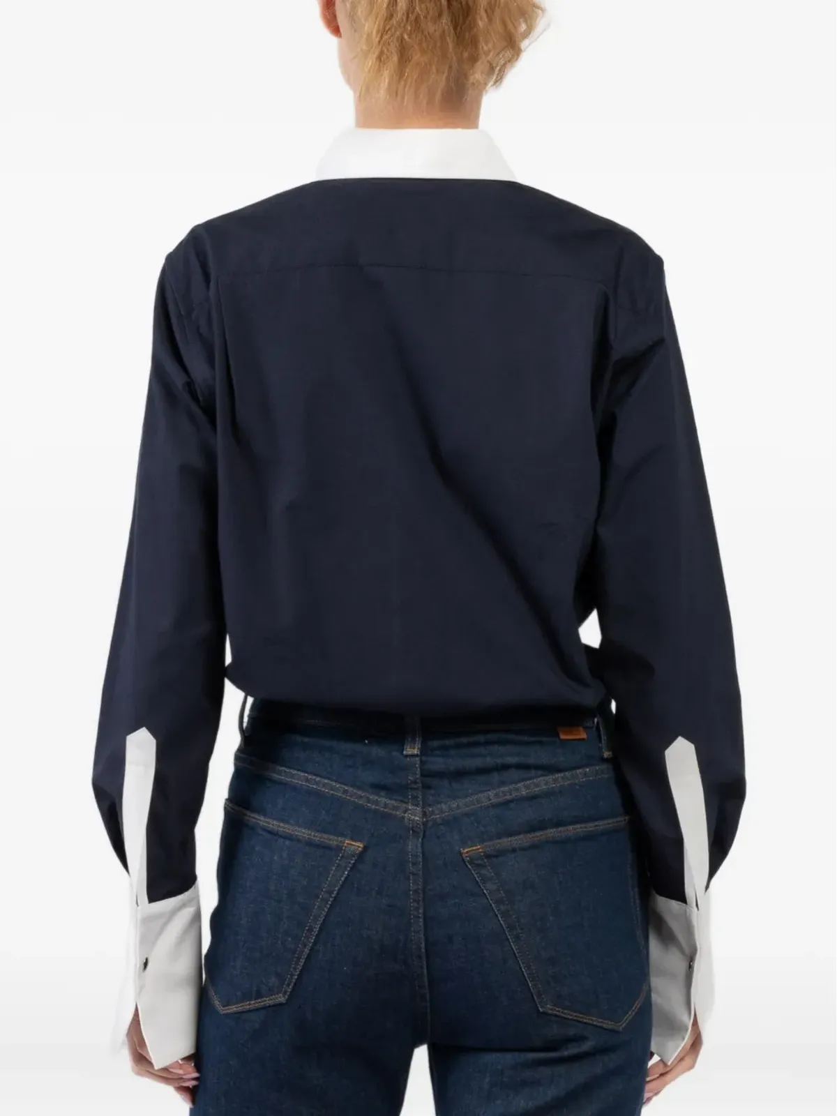Brandon Maxwell Bradshaw コントラストカラー襟付き ポプリン×ニット ボディスーツ - 画像4