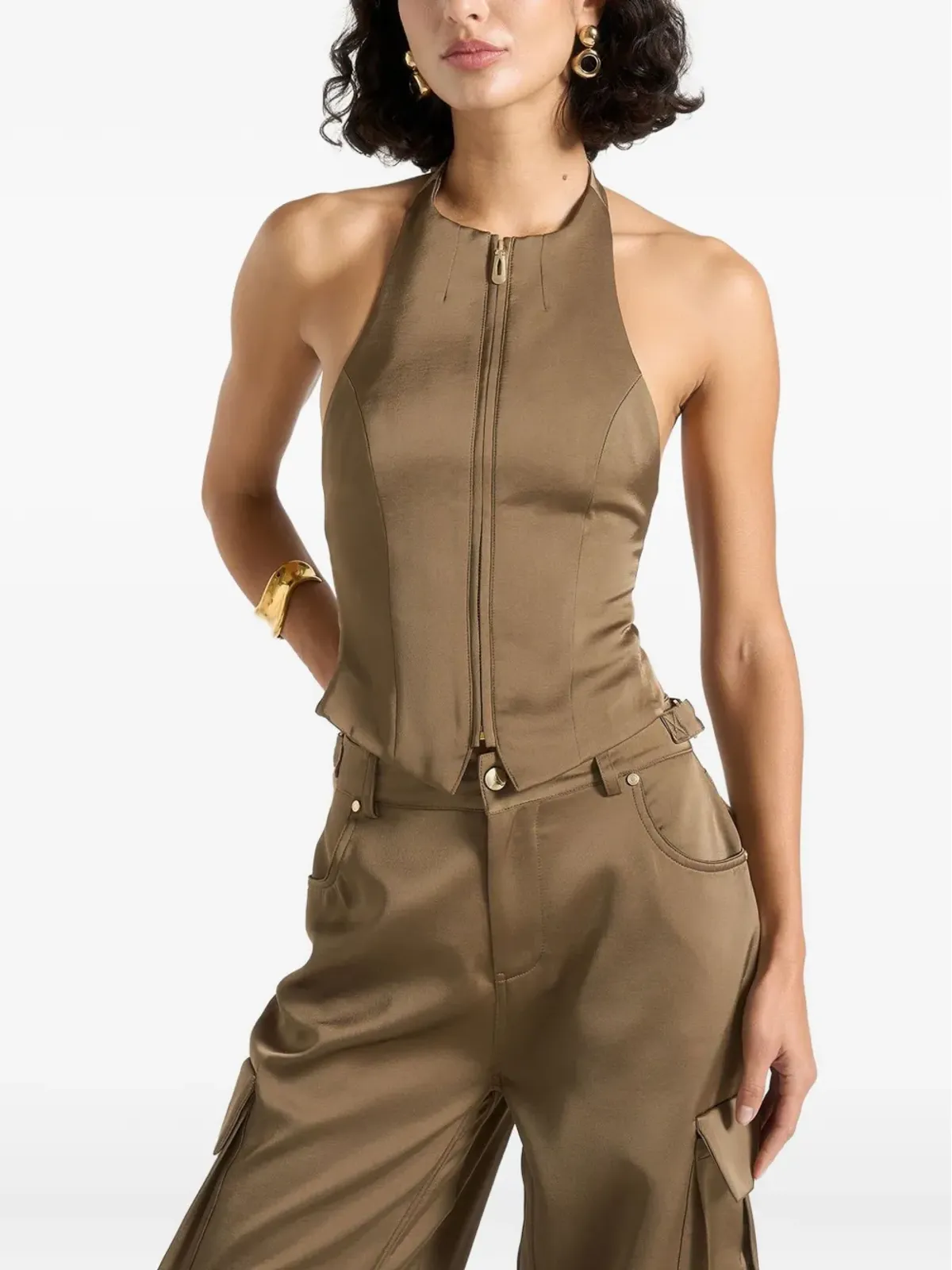 Maniére De Voir Claudette satin halterneck backless top - 画像3