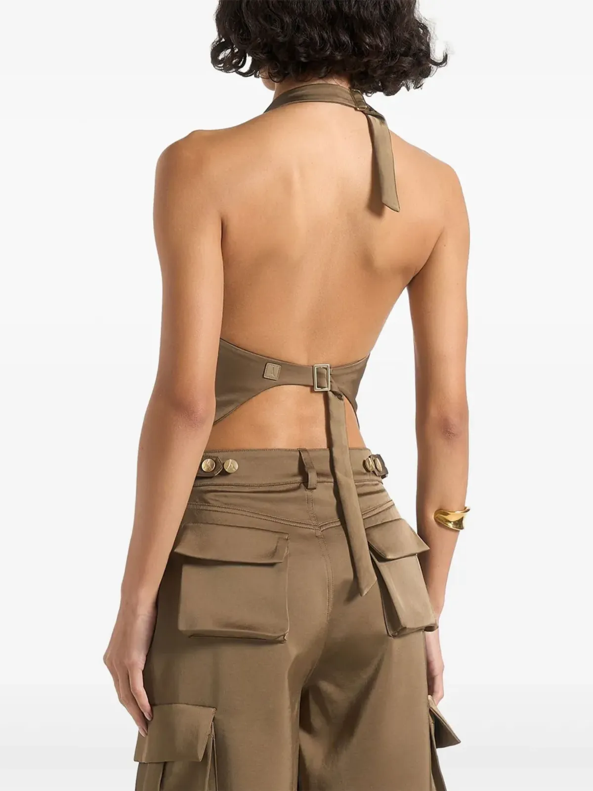 Maniére De Voir Claudette satin halterneck backless top - 画像4