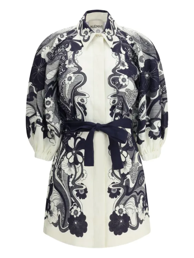 Alemais ALEMAIS 花柄プリント パフスリーブ ミニドレス ホワイトの商品画像