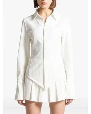 Maniére De Voir Sonia pinstripe angled-hem shirt - White - サムネイル1