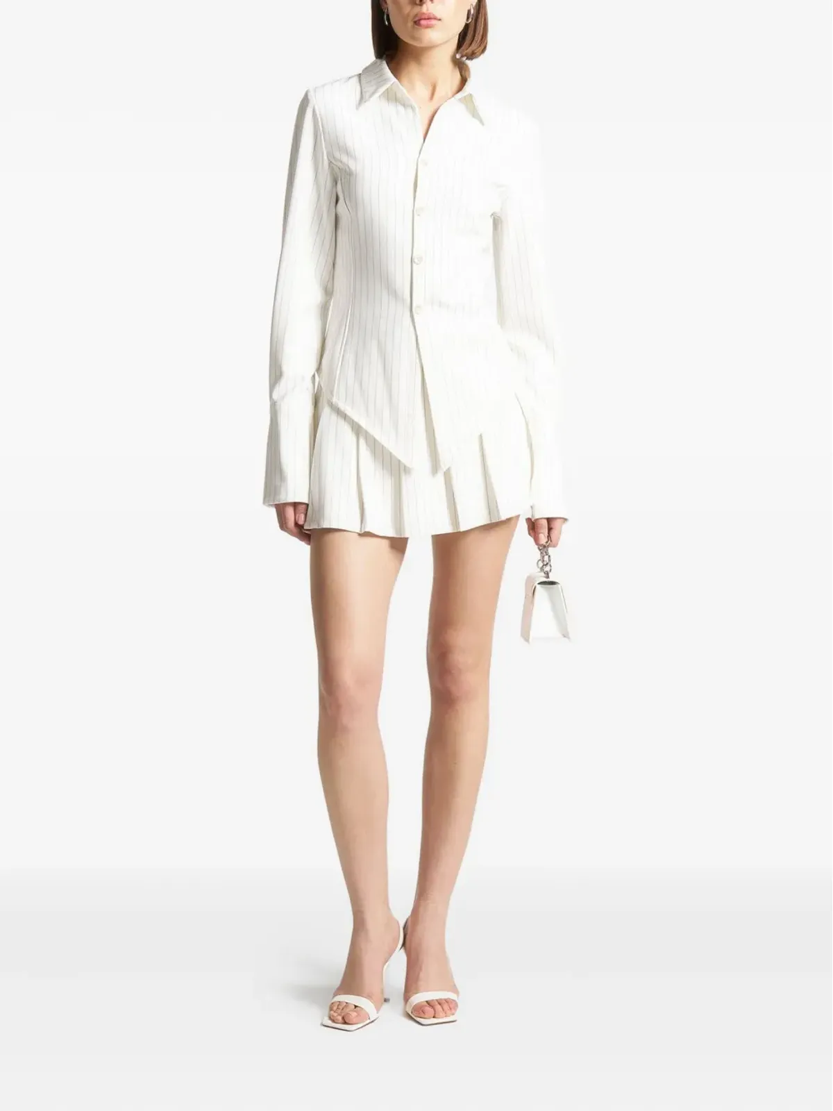 Maniére De Voir Sonia pinstripe angled-hem shirt - White - 画像2
