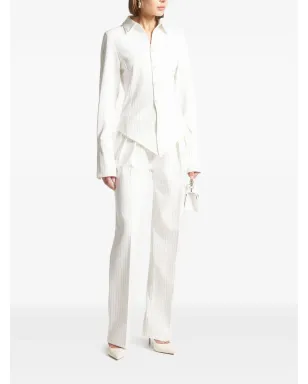 Maniére De Voir Sonia pinstripe angled-hem shirt - White - サムネイル3