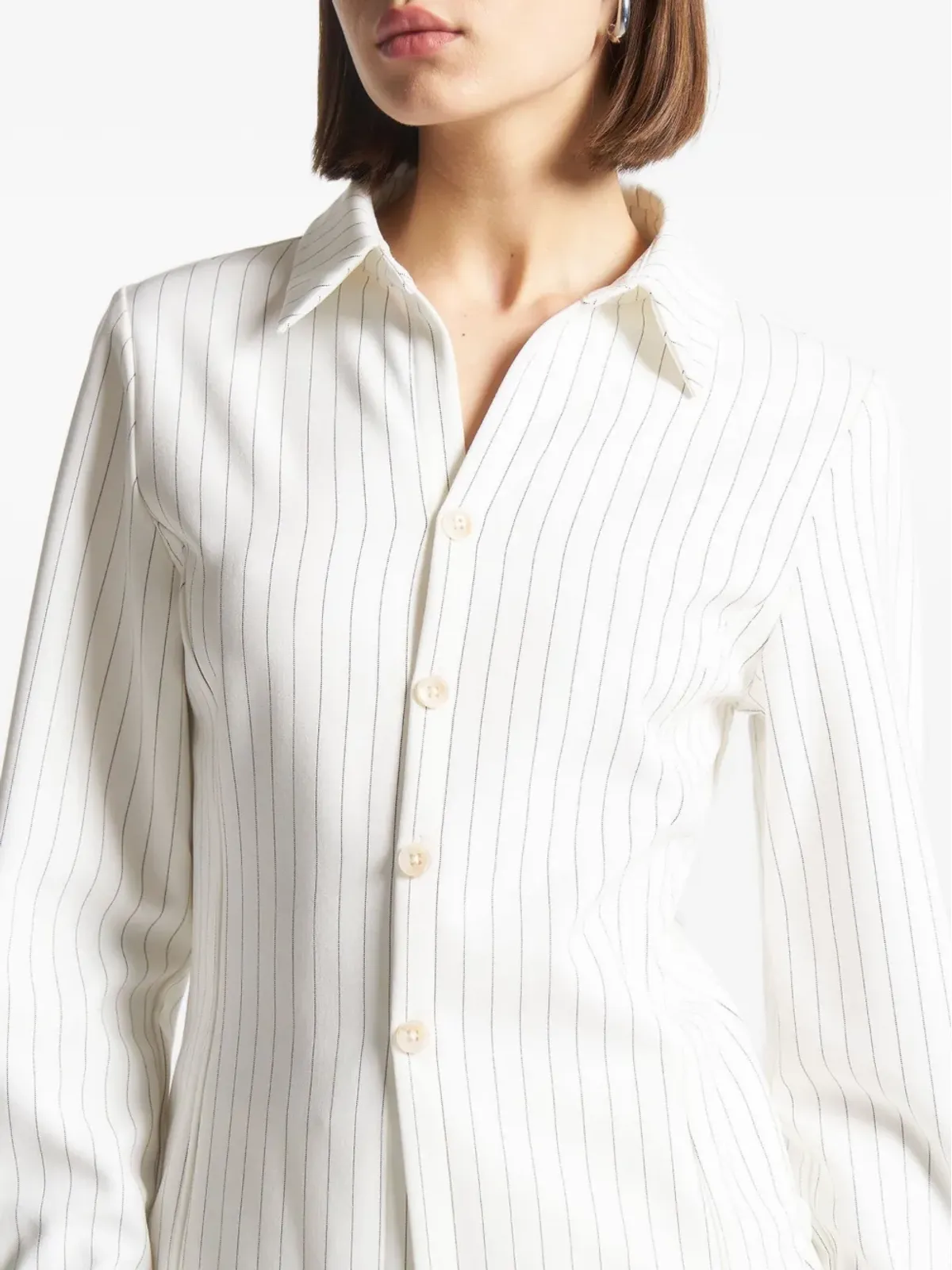 Maniére De Voir Sonia pinstripe angled-hem shirt - White - 画像4
