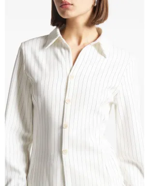 Maniére De Voir Sonia pinstripe angled-hem shirt - White - サムネイル4