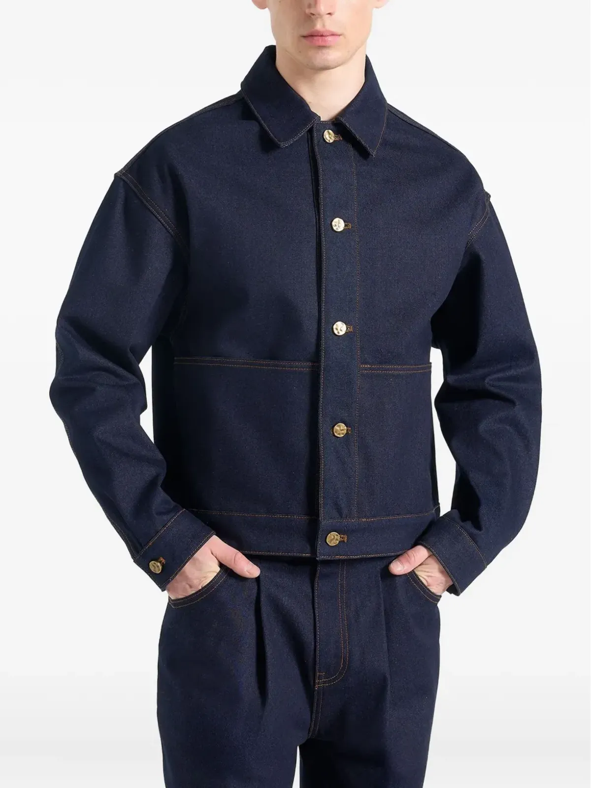 Maniére De Voir Damien back-pleat blue denim jacket - 画像3