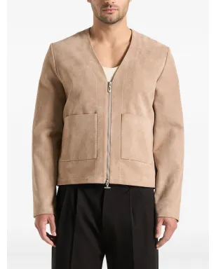 Manière De Voir Maxime コントラストステッチ ジップファスナー スエード風 ベージュ ジャケット - サムネイル1