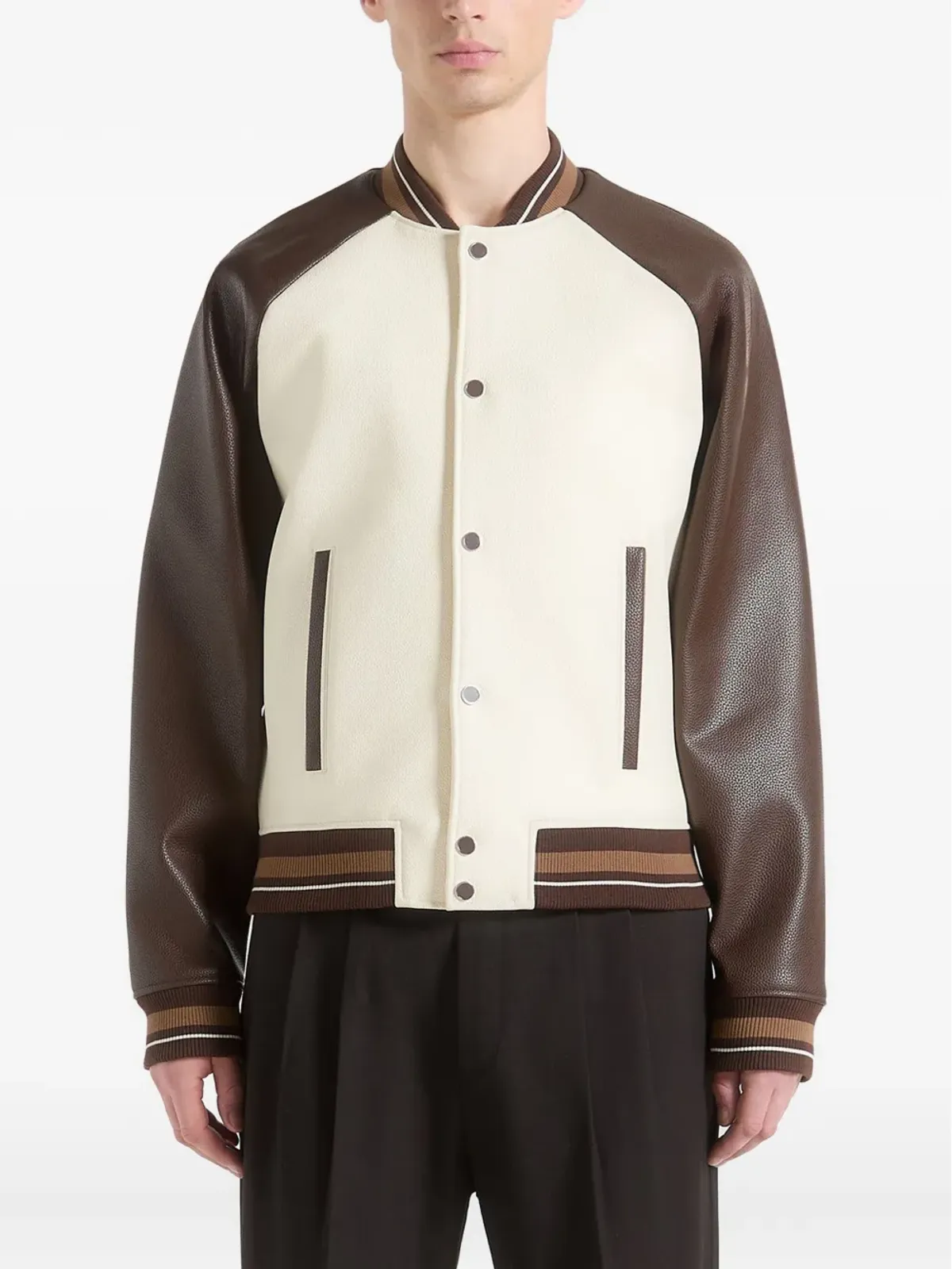 Manière De Voir ガイ コントラスト レザー ボンバー ジャケット - White - 画像1