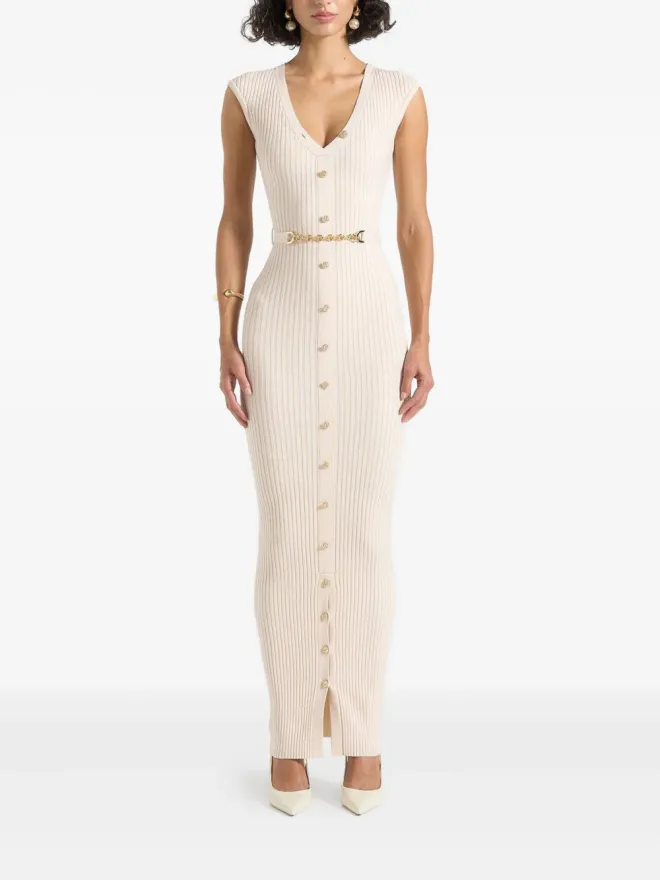 Manière De Voir Manière De Voir ベージュのベルト付きニットマキシドレスの商品画像