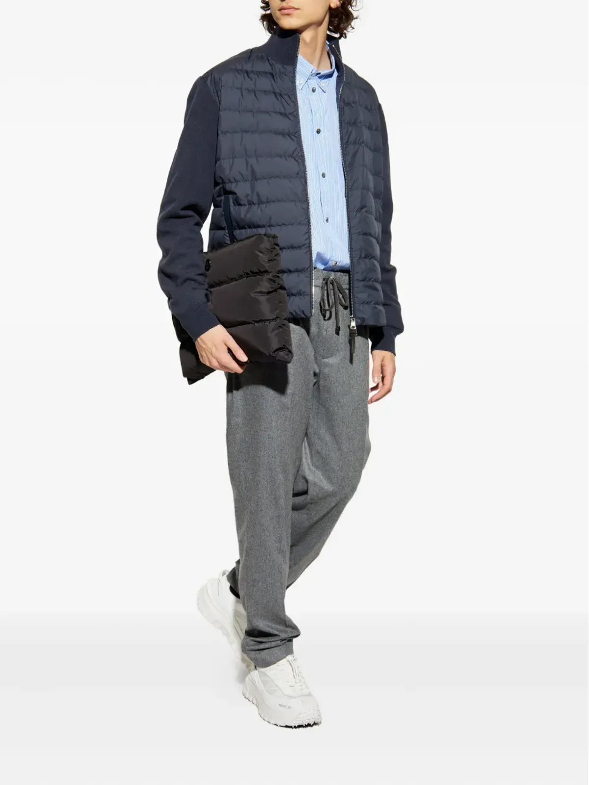 Moncler キルテッドニットパネルドカーディガン ブルー - 画像2