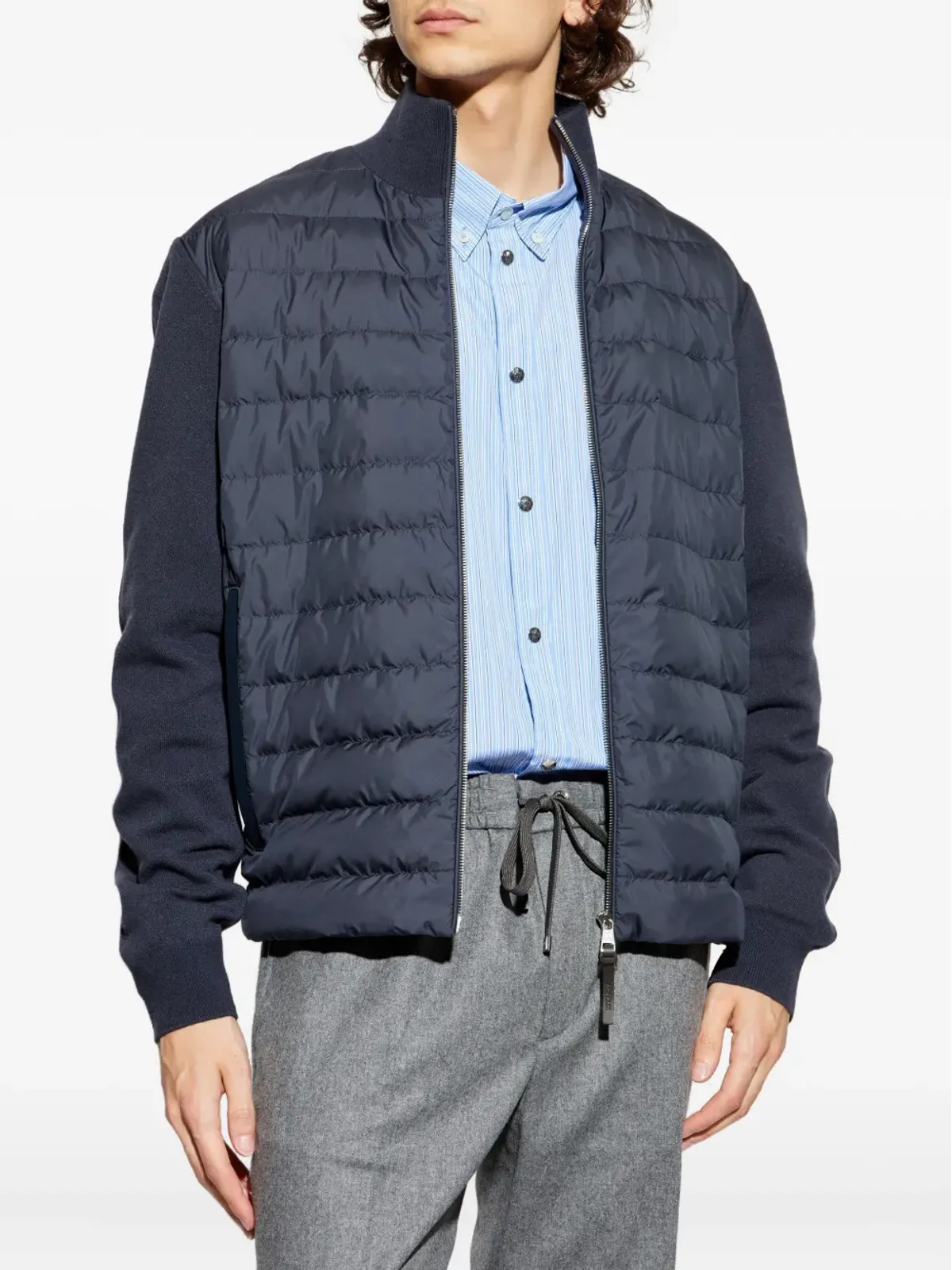 Moncler キルテッドニットパネルドカーディガン ブルー - 画像3