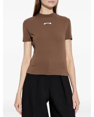 Jacquemus グログラン ロゴパッチ Tシャツ - ブラウン - サムネイル3