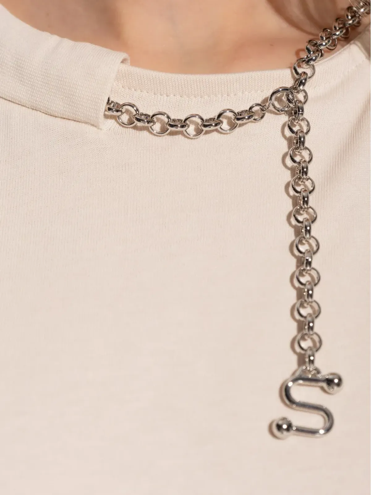 Sportmax チェーン付きコットンTシャツ - ベージュ - 画像5