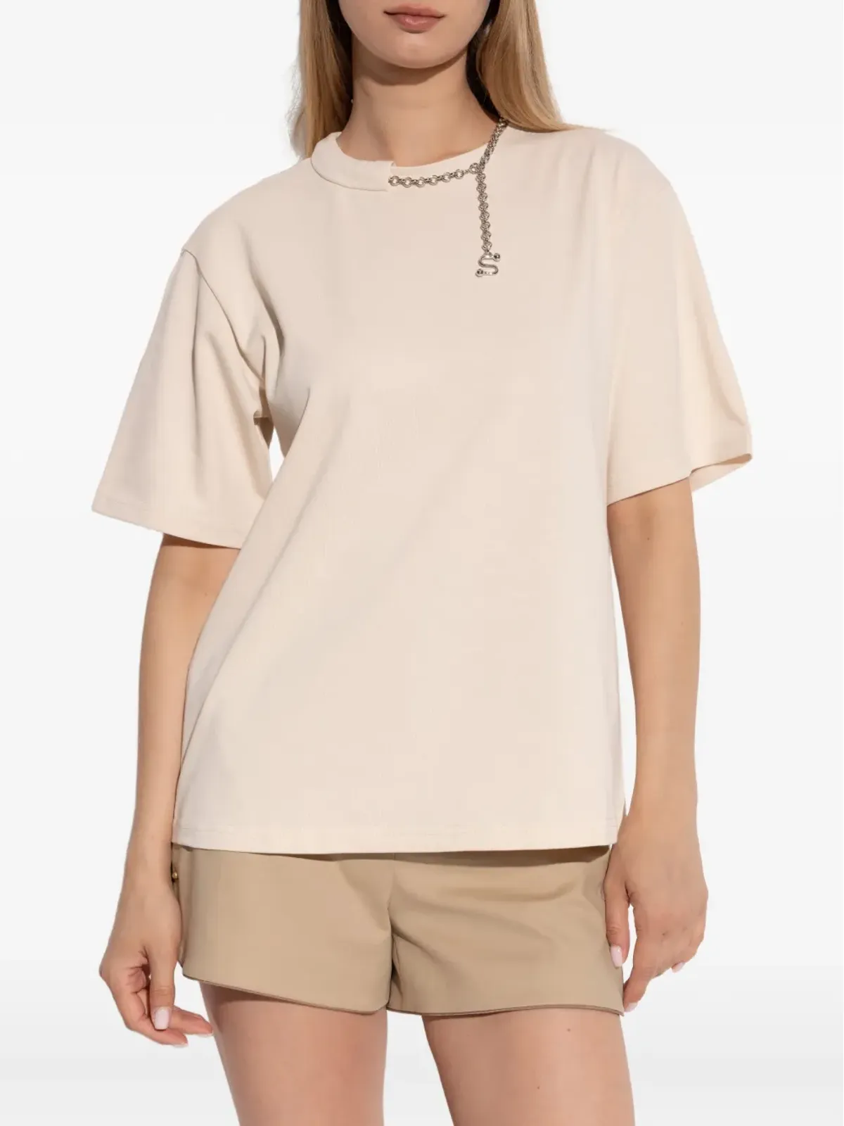 Sportmax チェーン付きコットンTシャツ - ベージュ - 画像3