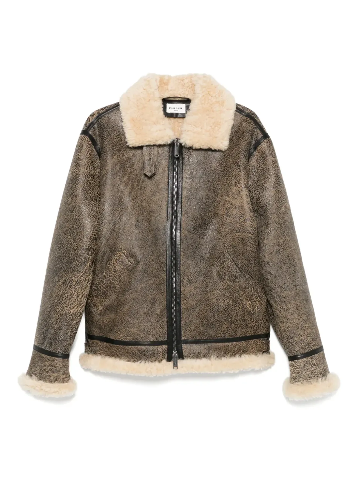 P.A.R.O.S.H. Giubbotto shearling zip-front leather jacket - 画像1