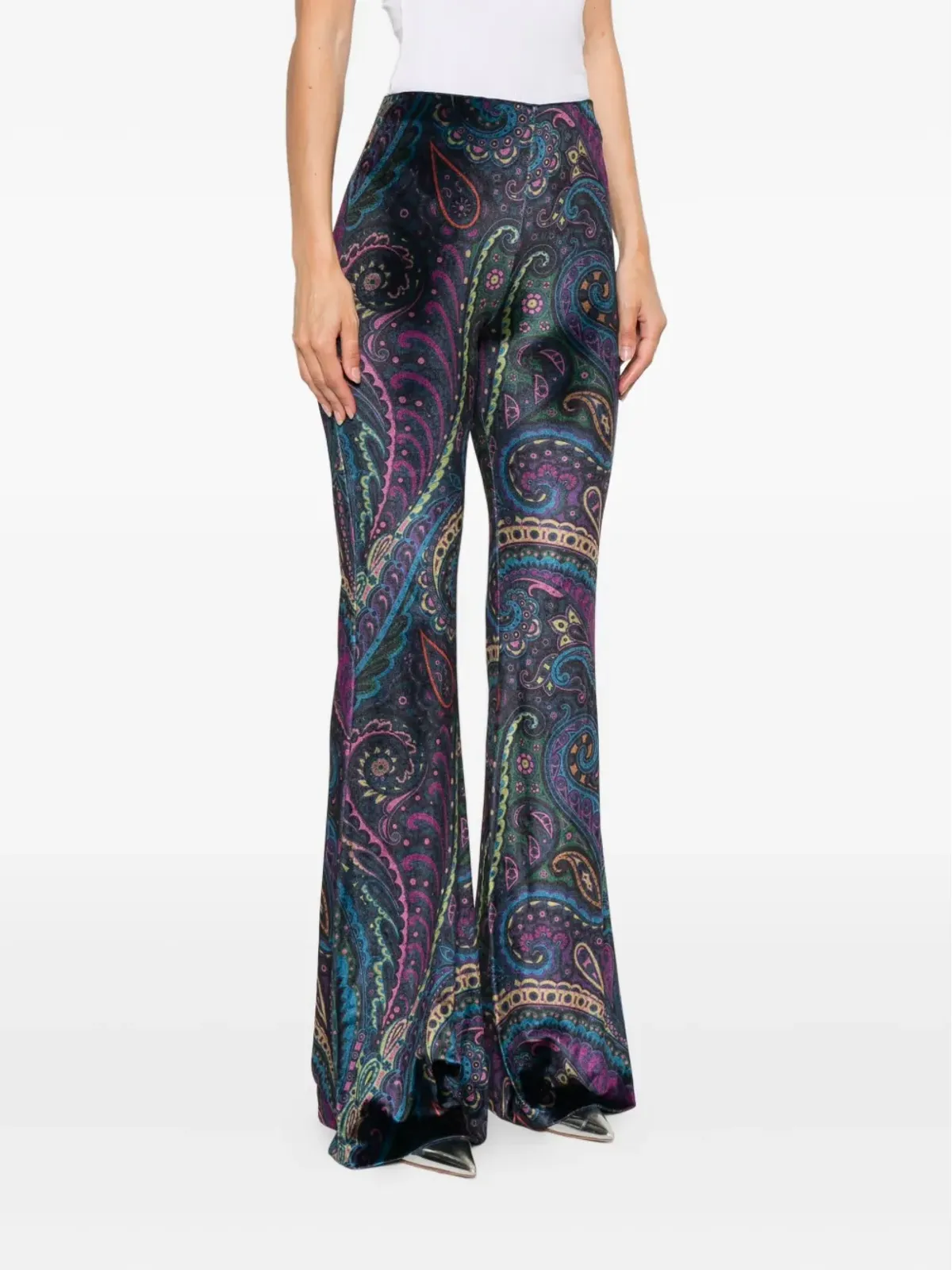 ETRO ペイズリープリントベルベットパンツ - ブルー - 画像3