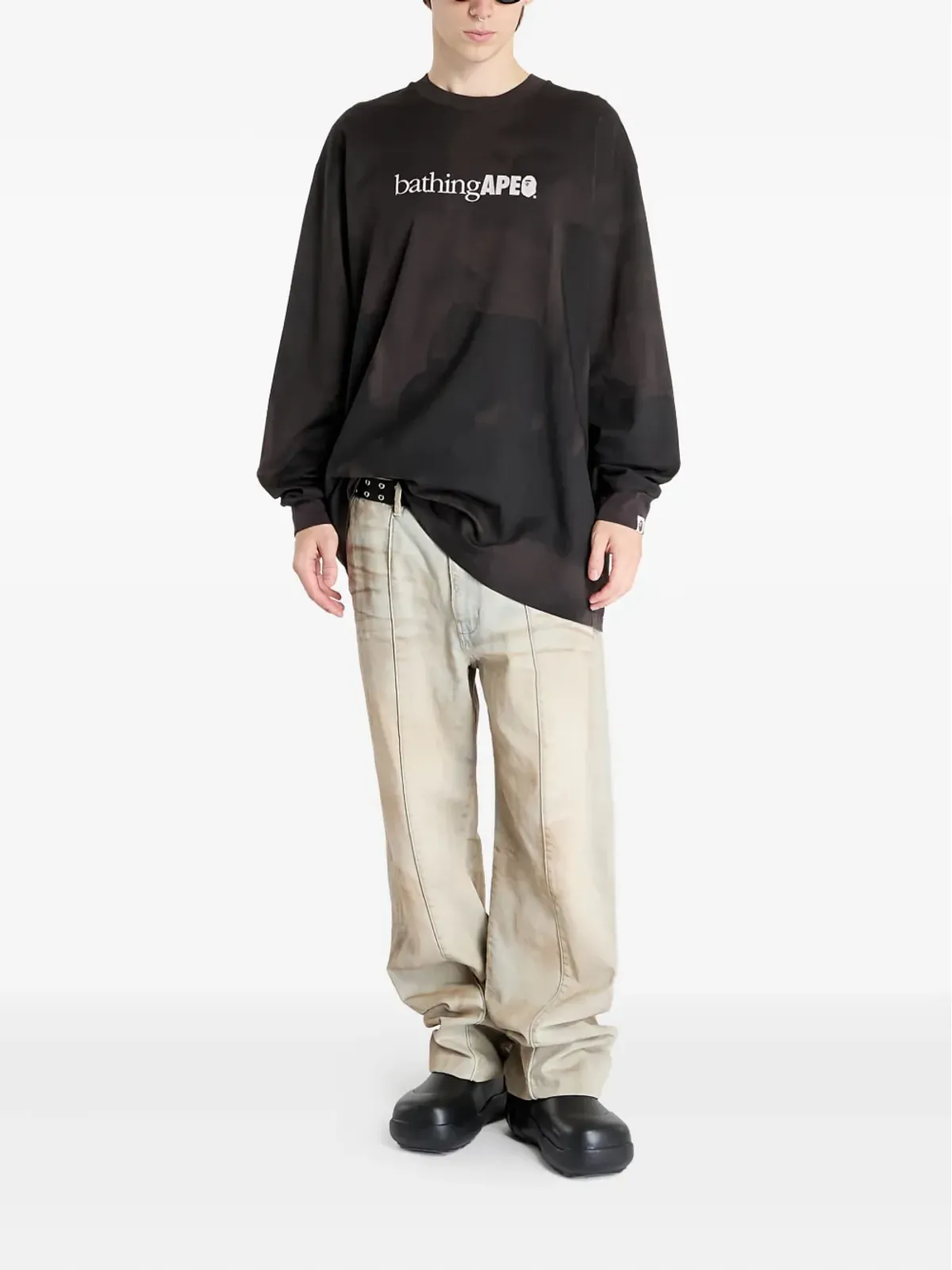 A BATHING APE® ロゴプリント タイダイ 長袖Tシャツ - ブラック - 画像2