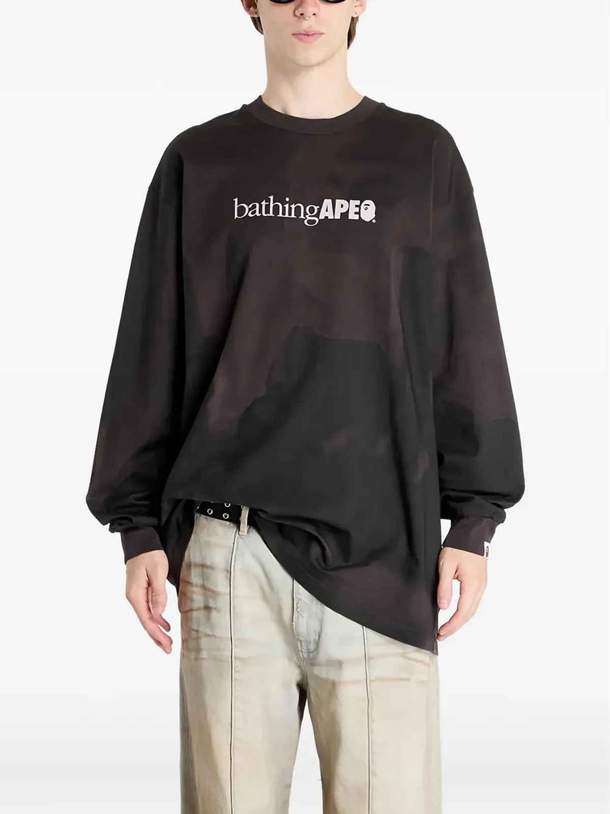 A BATHING APE® ロゴプリント タイダイ 長袖Tシャツ - ブラック - 画像3