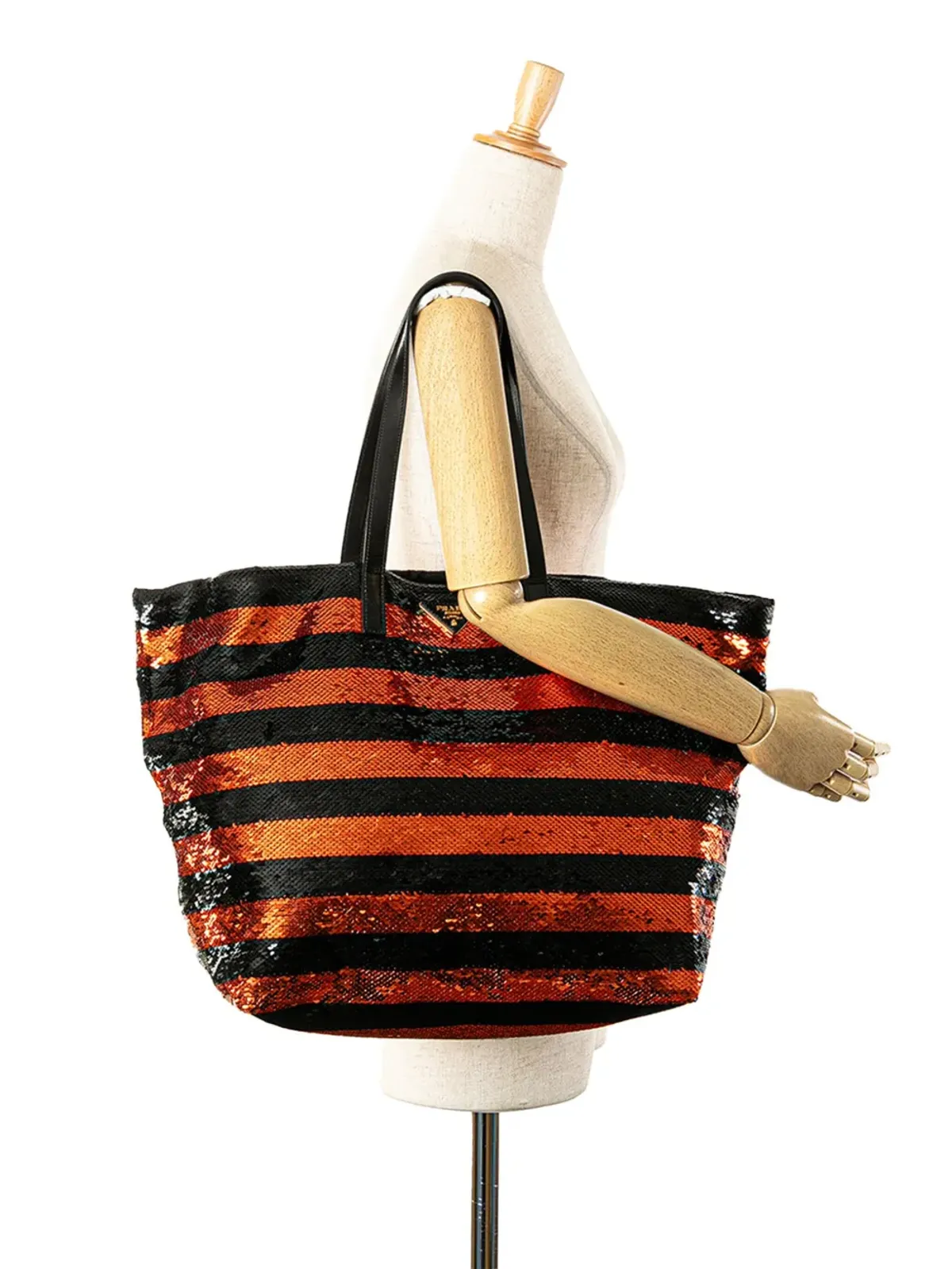Prada Pre-Owned サテン スパンコール ストライプ トートバッグ - 画像2