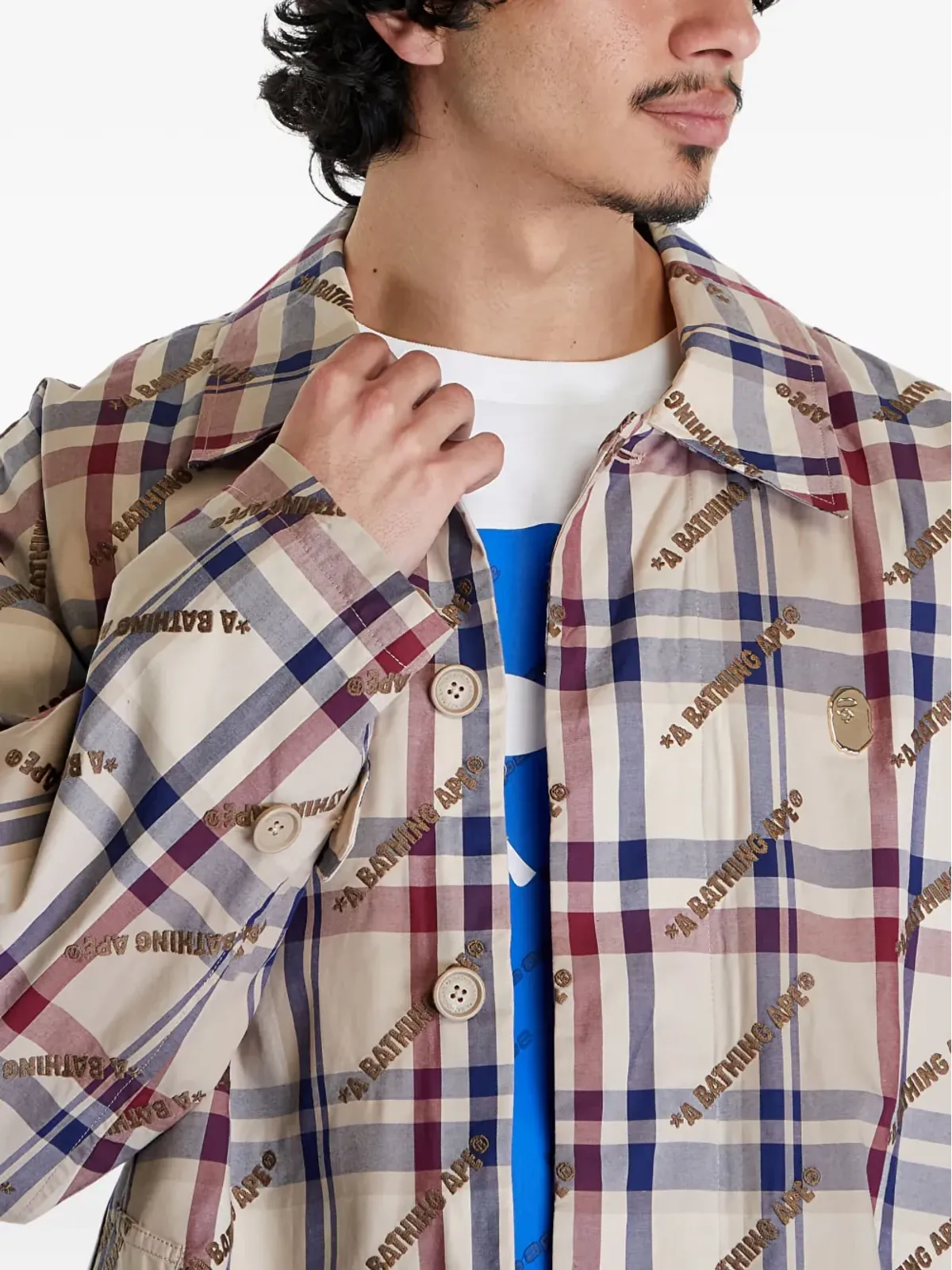 A BATHING APE® ロゴチェック柄コート - 画像5