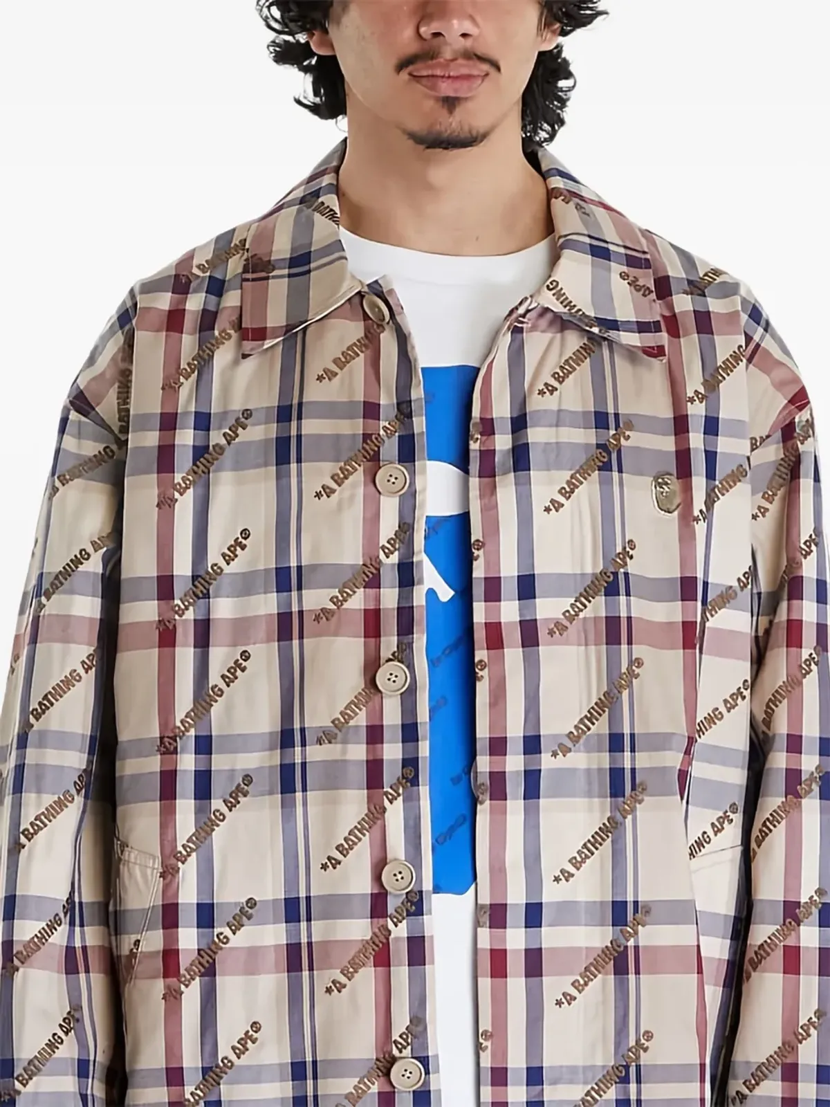 A BATHING APE® ロゴチェック柄コート - 画像3