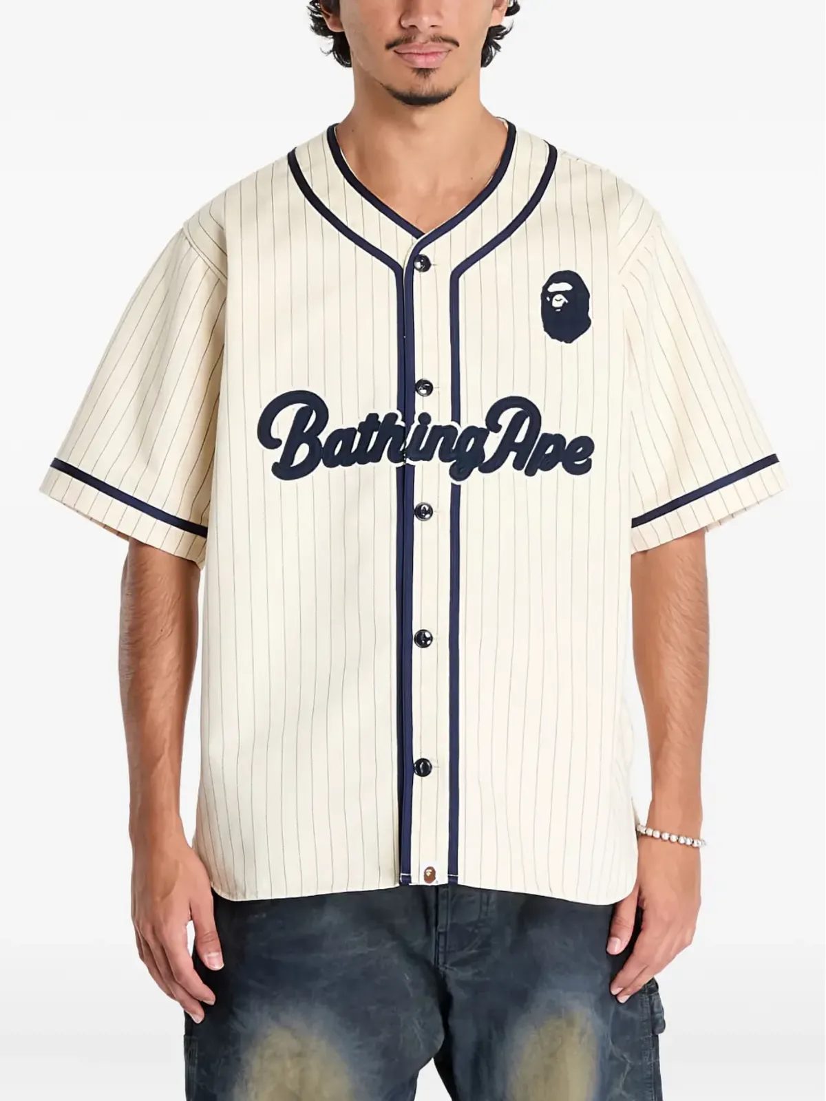 A BATHING APE® ピンストライプベースボールシャツ - 画像3