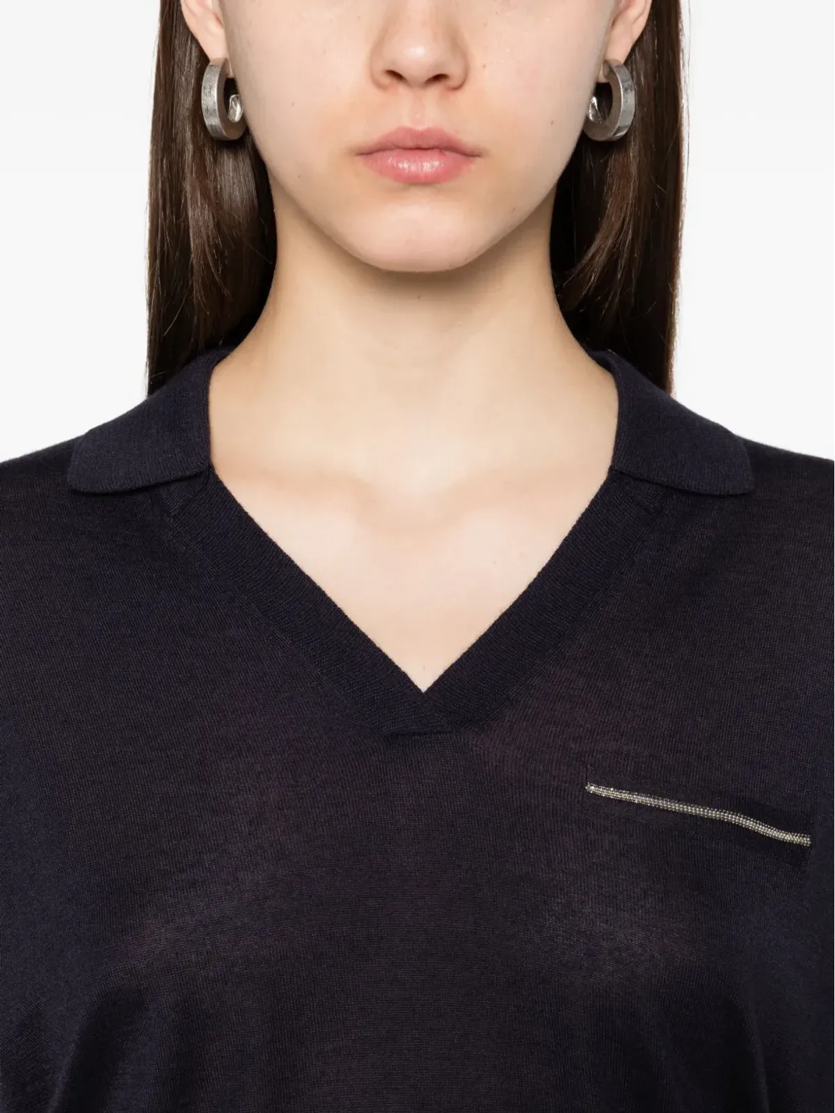 Peserico ビジュー付きVネックTシャツ - 画像5