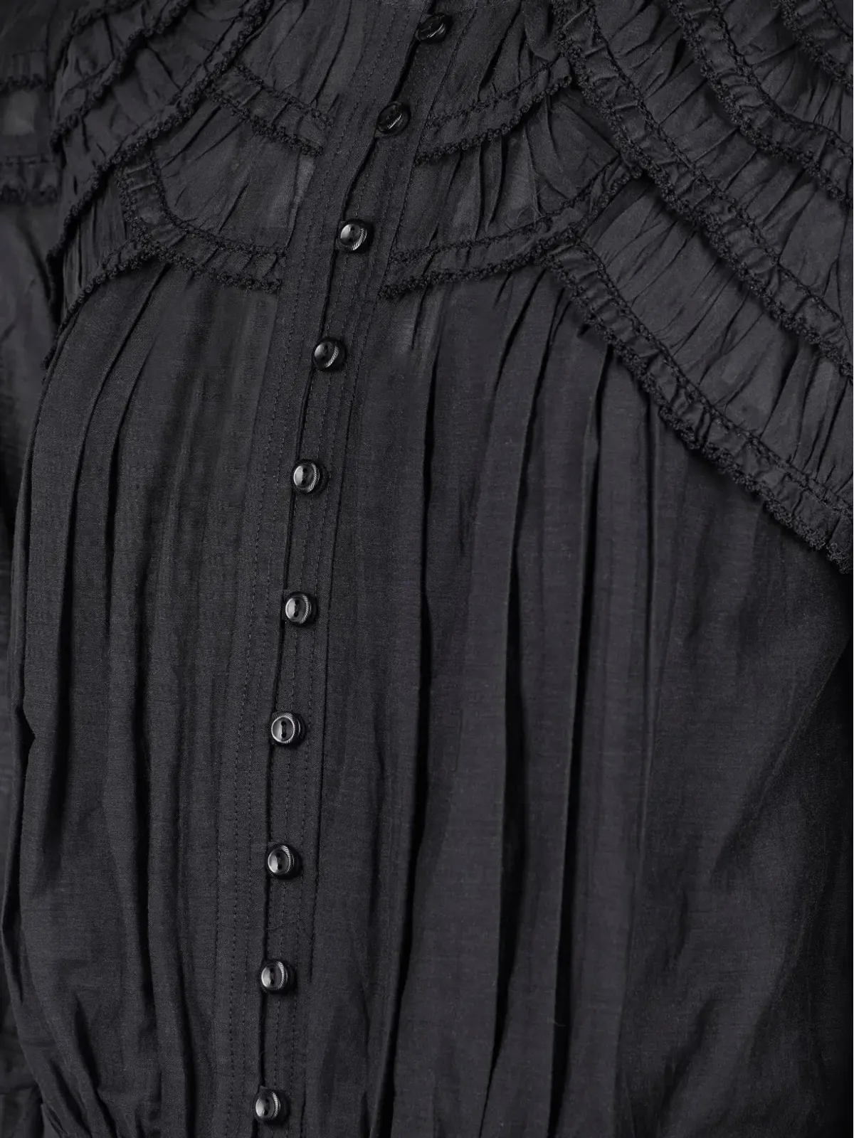 MARANT ÉTOILE ラッフルネックのボタンフロントドレス ブラック - 画像3