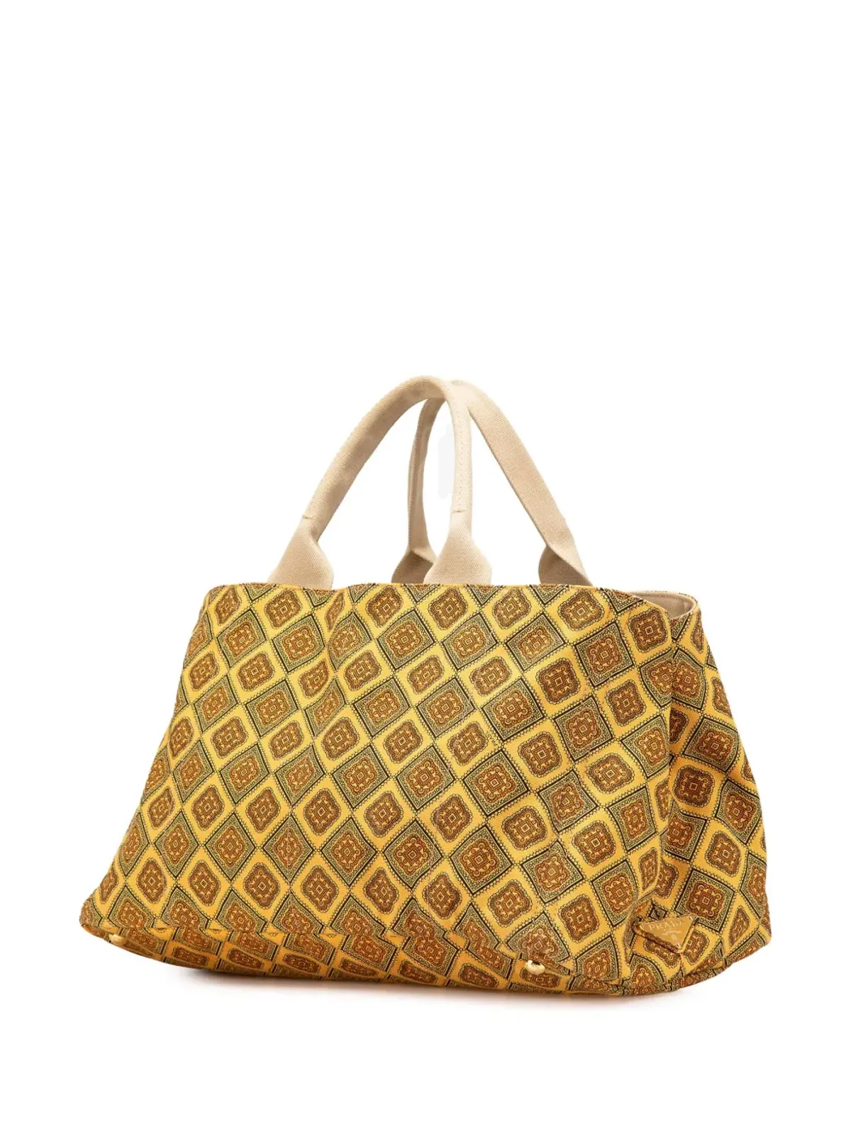 Prada Pre-Owned キャンバス地プリント Canapa サッチェル イエロー - 画像3