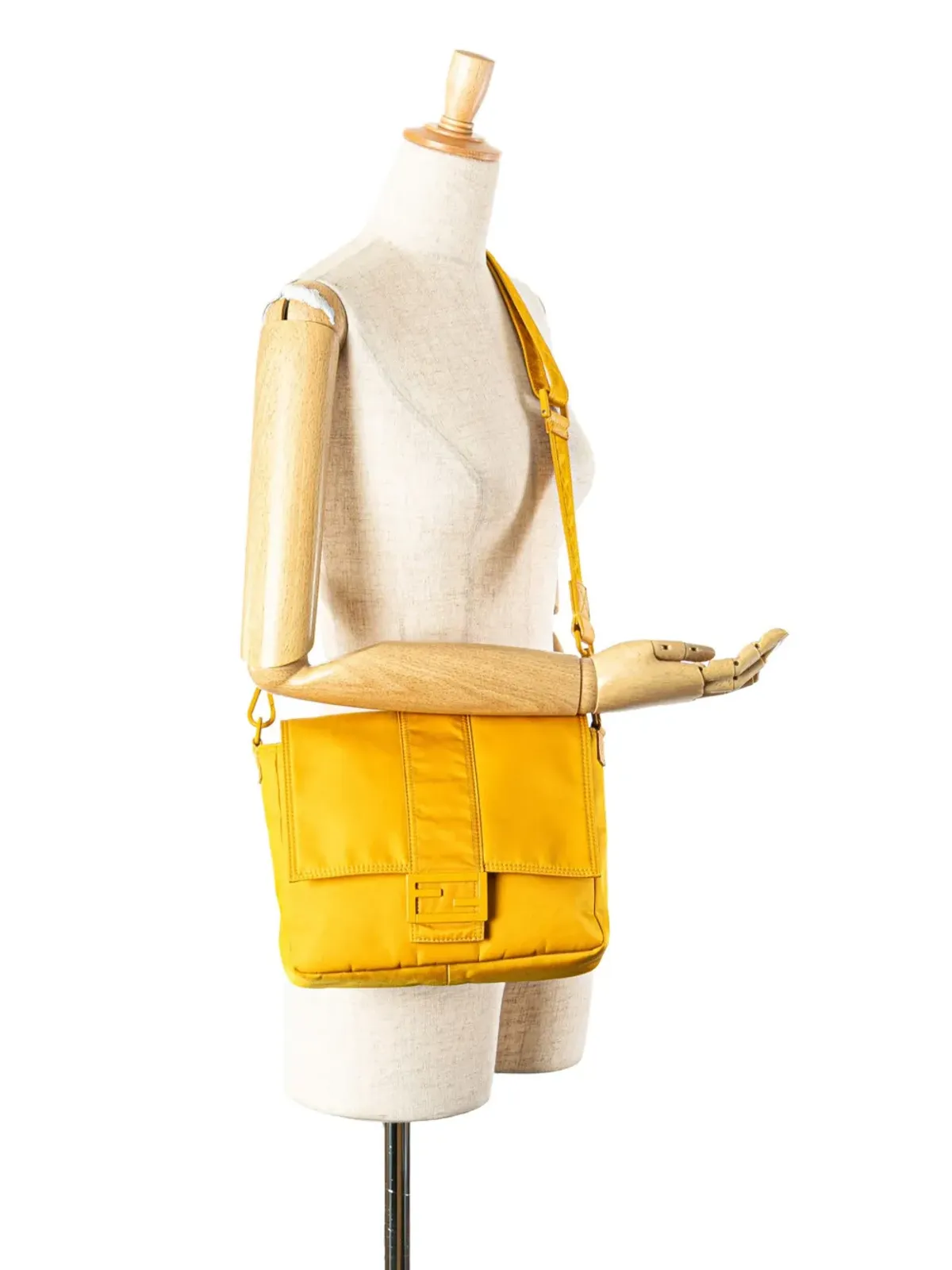 Fendi Pre-Owned エコニルナイロン バゲット クロスボディバッグ イエロー - 画像2