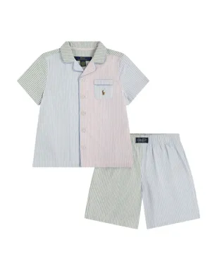 POLO RALPH LAUREN KIDS ストライプ柄エンブロイダリーパジャマ - グリーン - サムネイル1