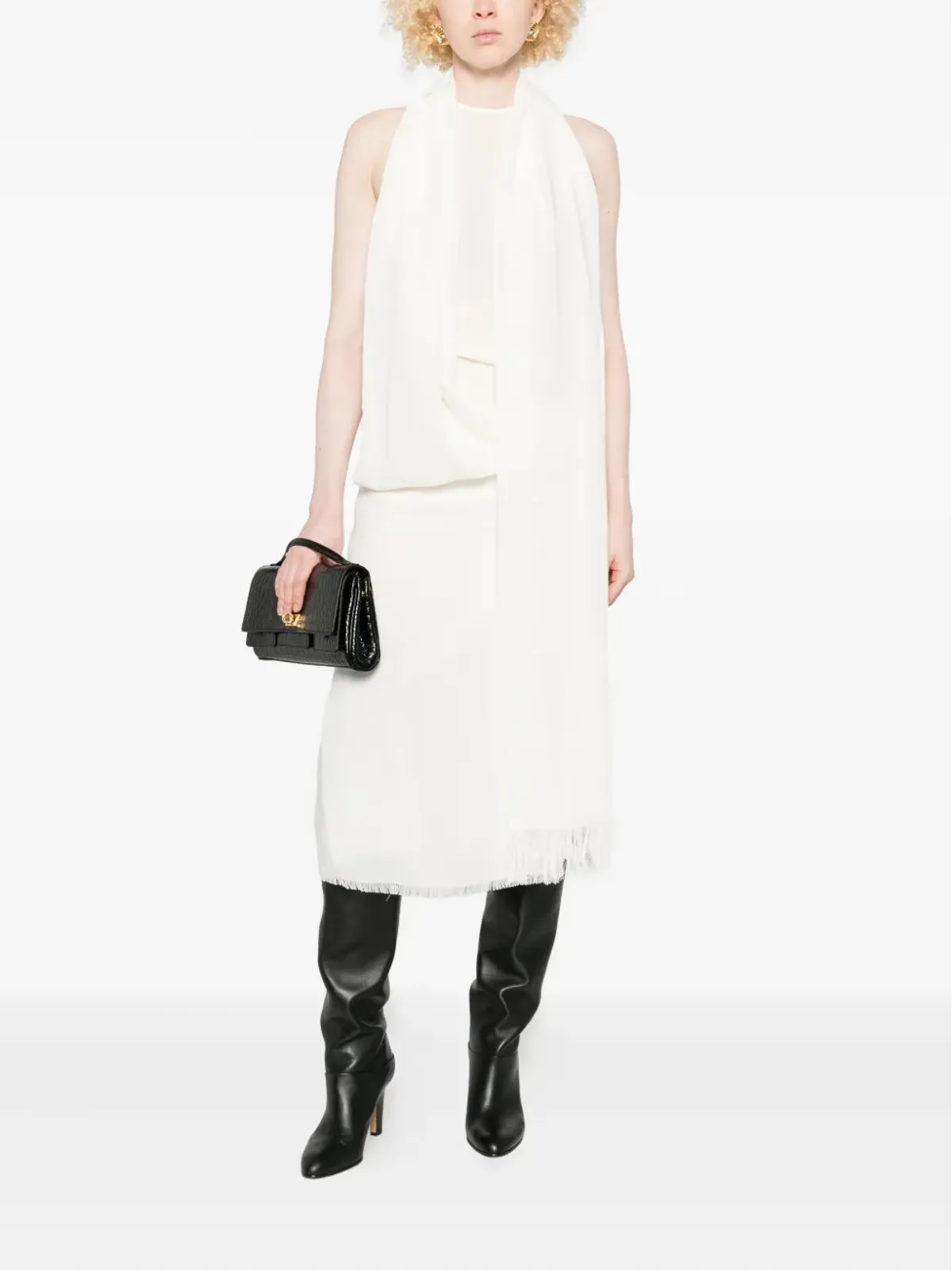 TOTEME frayed-edge draped dress - White - 画像2