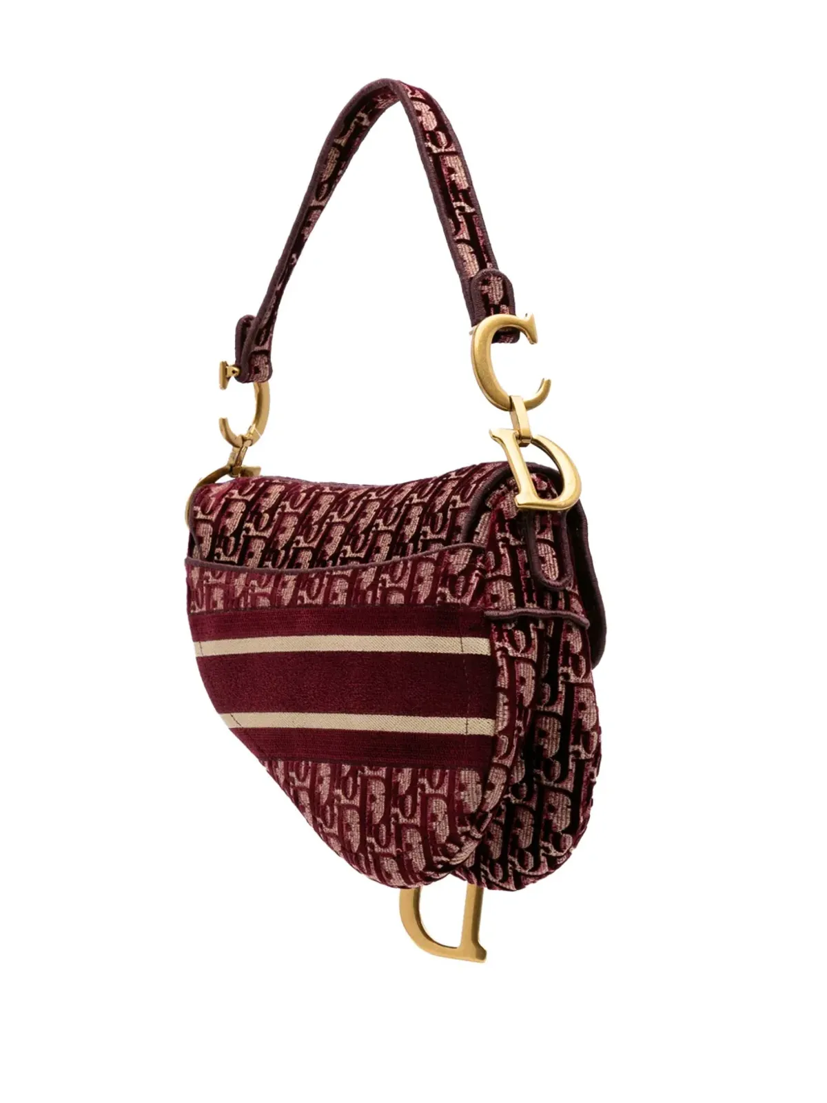 Christian Dior Pre-Owned オブリーク刺繍入りベルベット・サドルバッグ ショルダーバッグ - 画像3