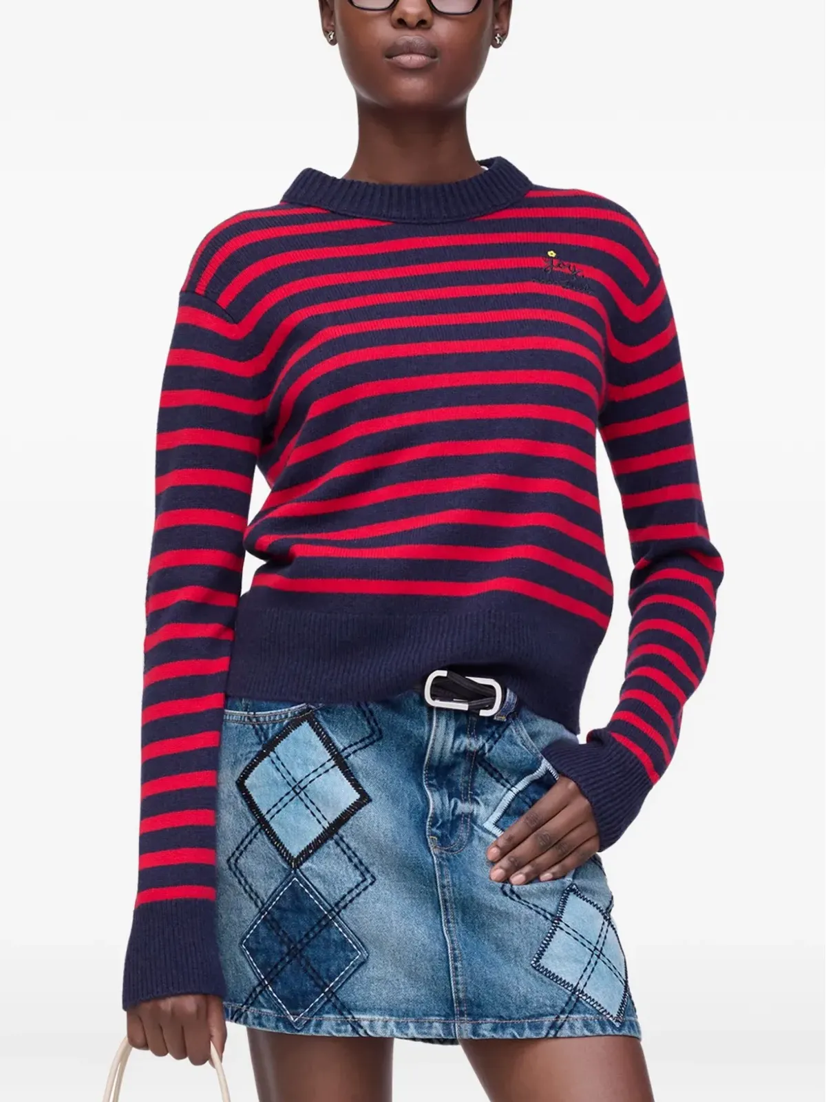 Marc Jacobs ストライプ柄花モチーフセーター レッド - 画像4