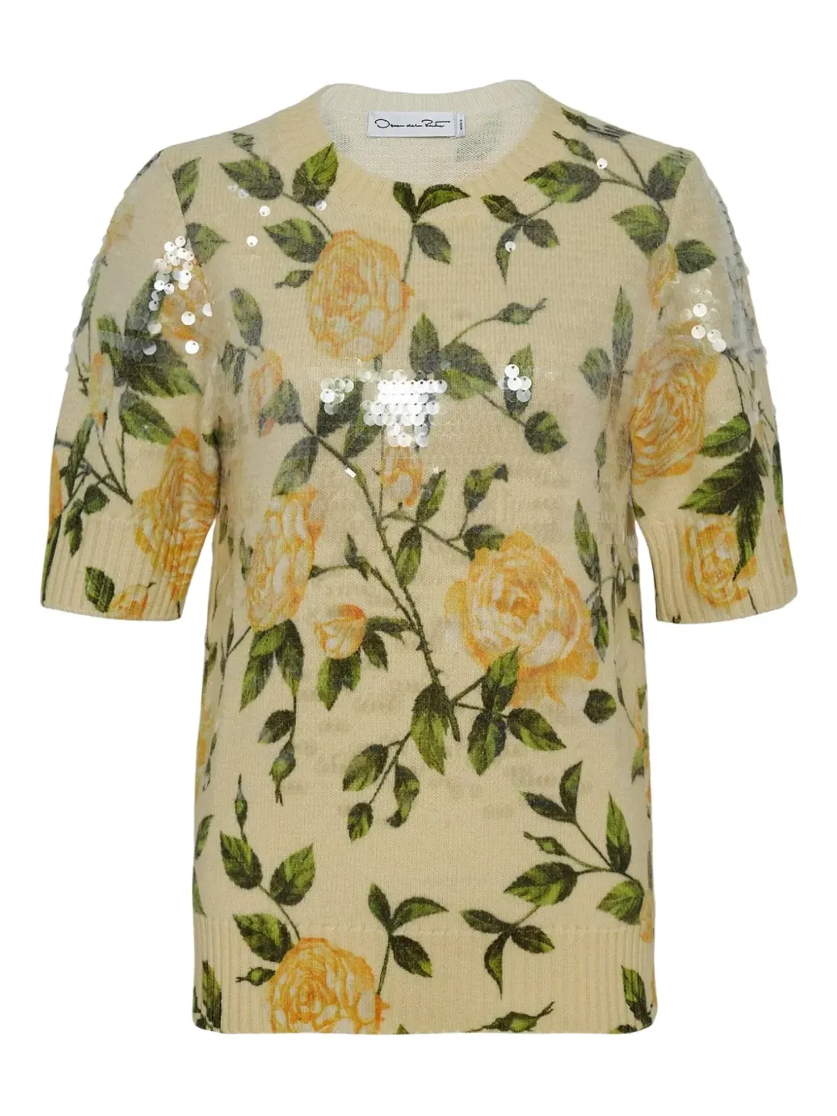 Oscar de la Renta English Rose-print sequin-embellished sweater - Yellow - 画像1