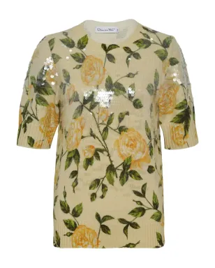 Oscar de la Renta English Rose-print sequin-embellished sweater - Yellow - サムネイル1