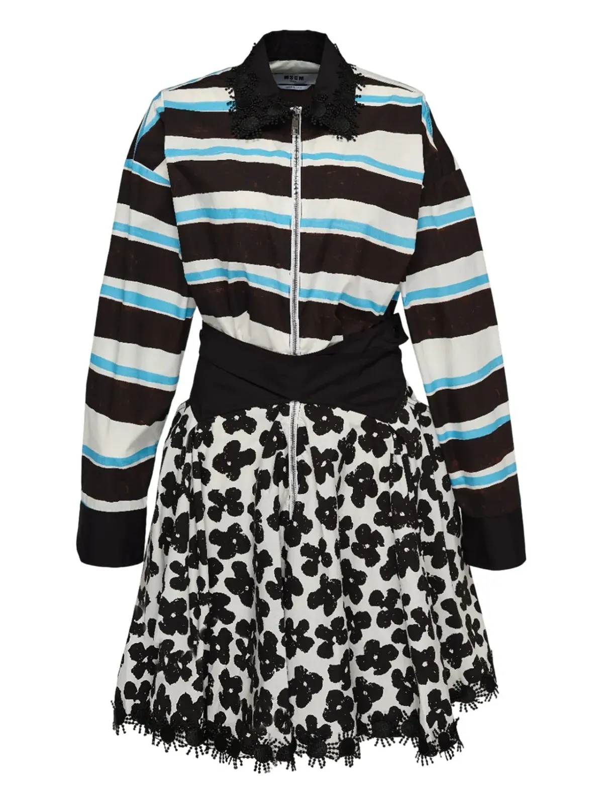 MSGM ストライプ花柄プリントミニドレス - 画像1