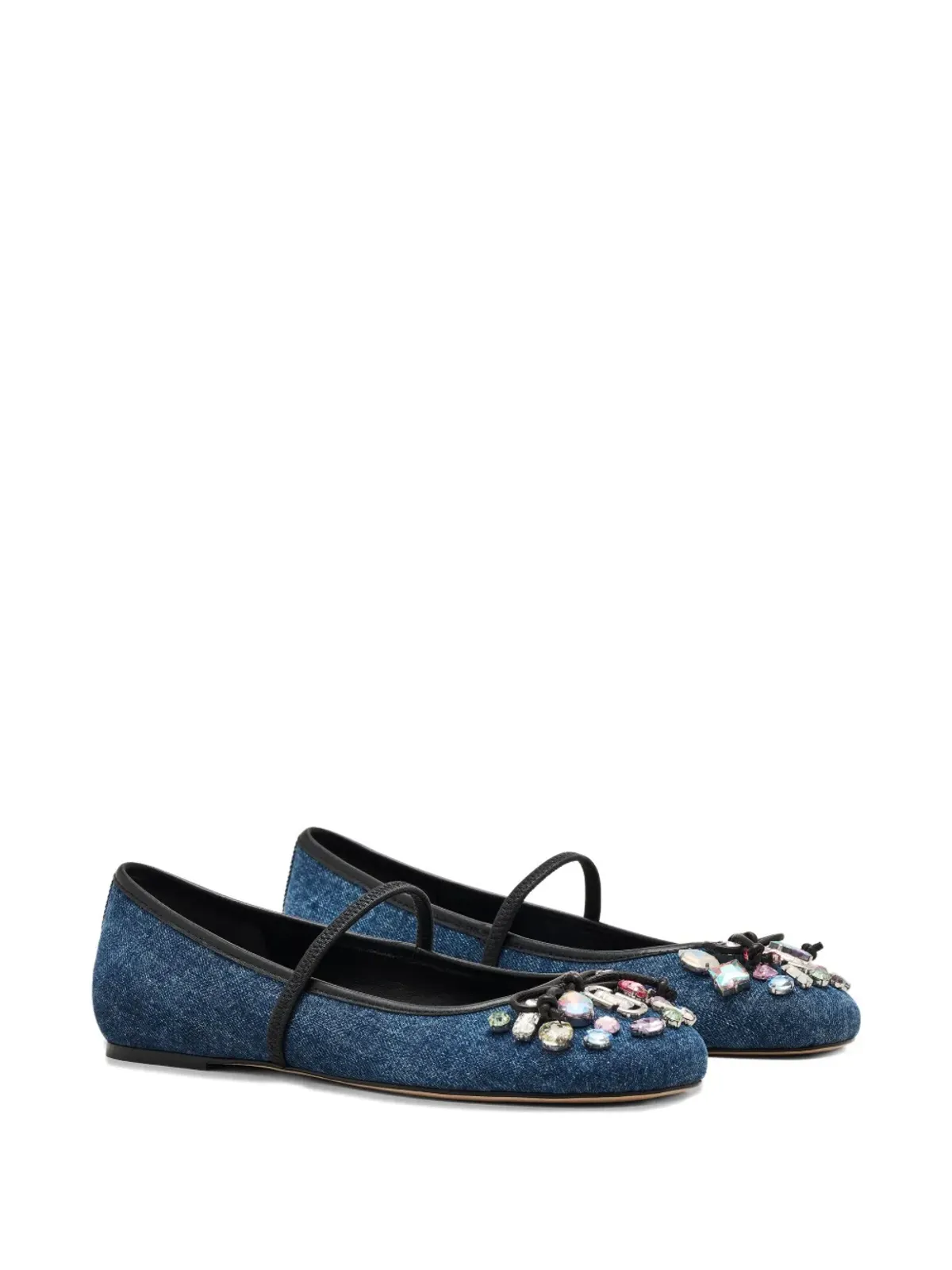 Marc Jacobs ジェムデニム クリスタル装飾 バレエフラット ブルー - 画像2