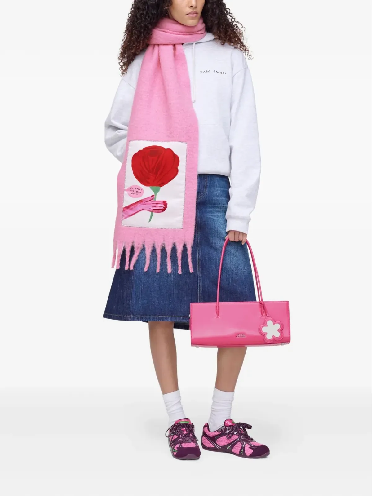Marc Jacobs ローズプリントのフリンジスカーフ - ピンク - 画像3