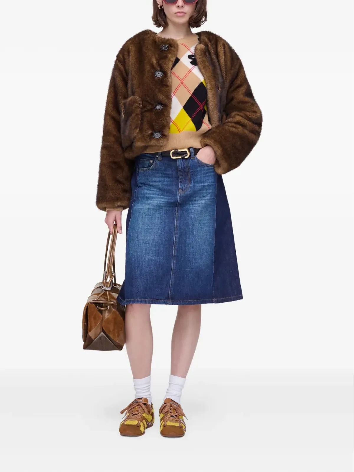 Marc Jacobs パッチポケット フェイクファージャケット ブラウン - 画像2