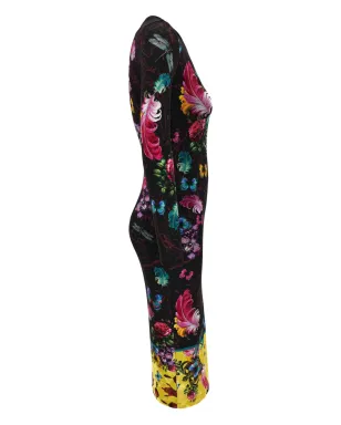 Versace Jeans Couture 花柄蝶プリント ミディドレス ブラック - サムネイル1